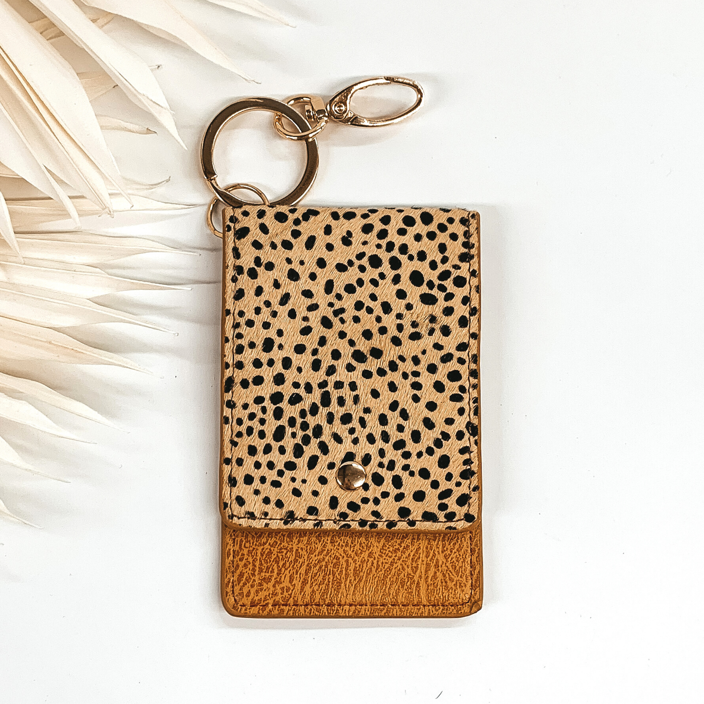Subtle Luxuries Key Chain Dotted Print Wallet in Tan - Giddy Up Glamour Boutique