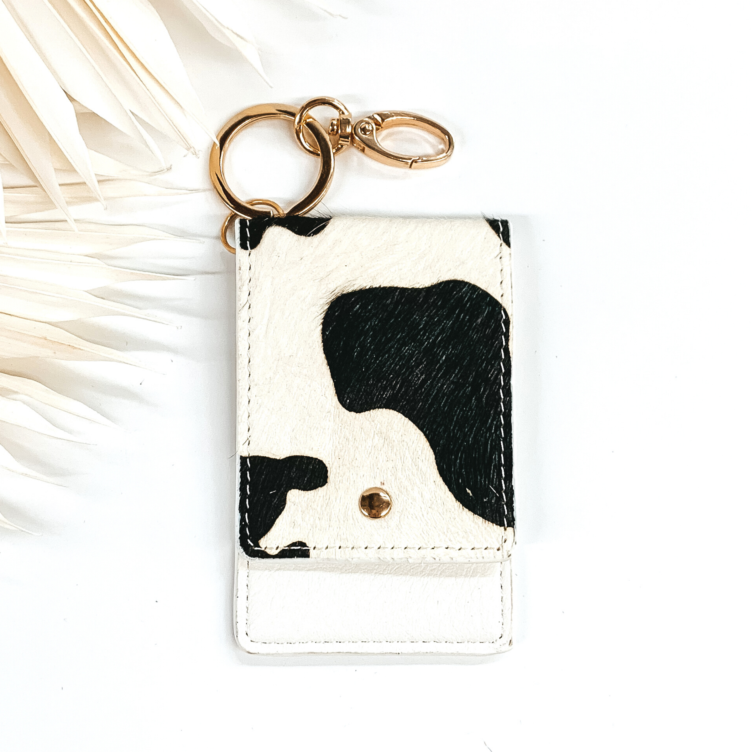 Subtle Luxuries Key Chain Cow Print Wallet in White - Giddy Up Glamour Boutique
