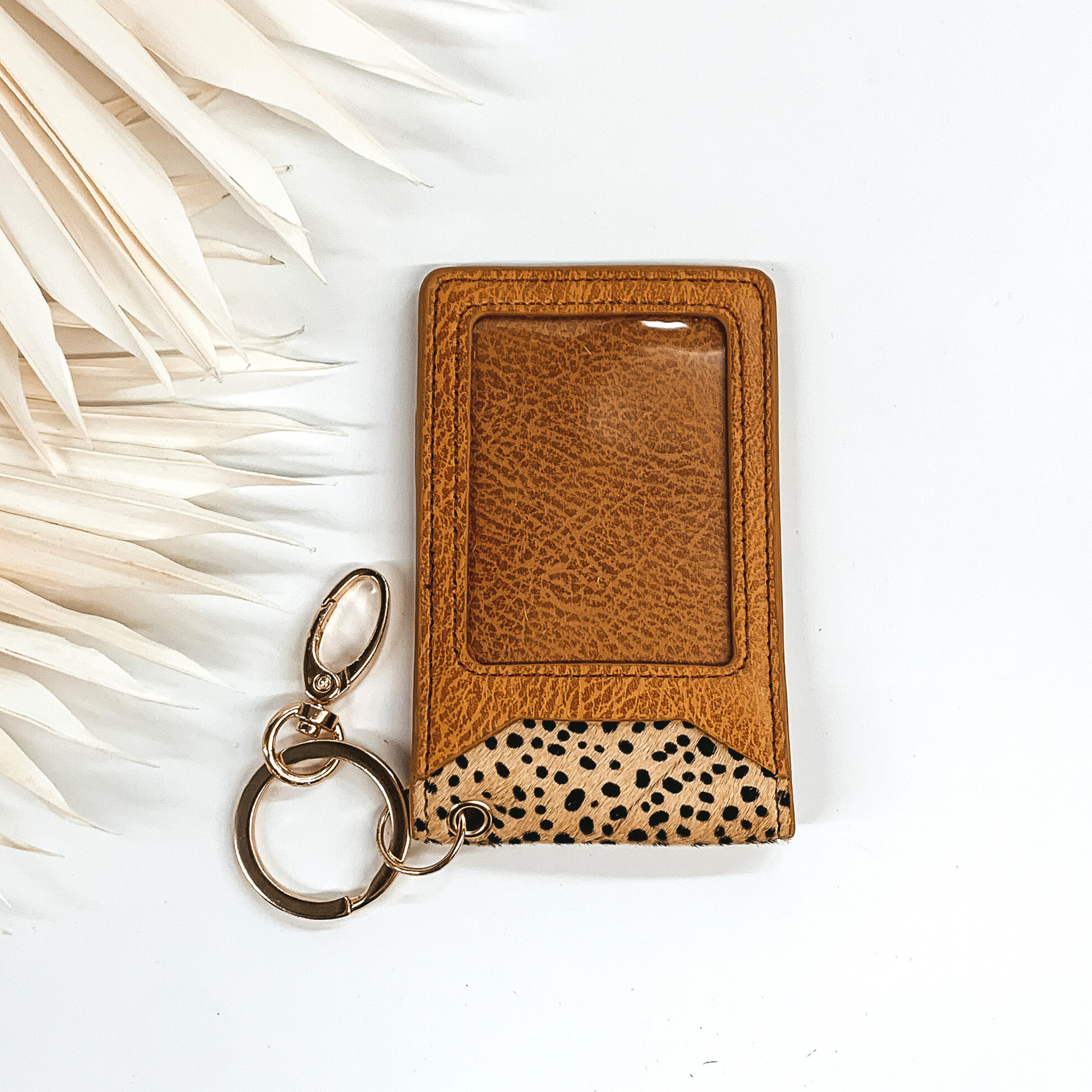 Subtle Luxuries Key Chain Dotted Print Wallet in Tan - Giddy Up Glamour Boutique