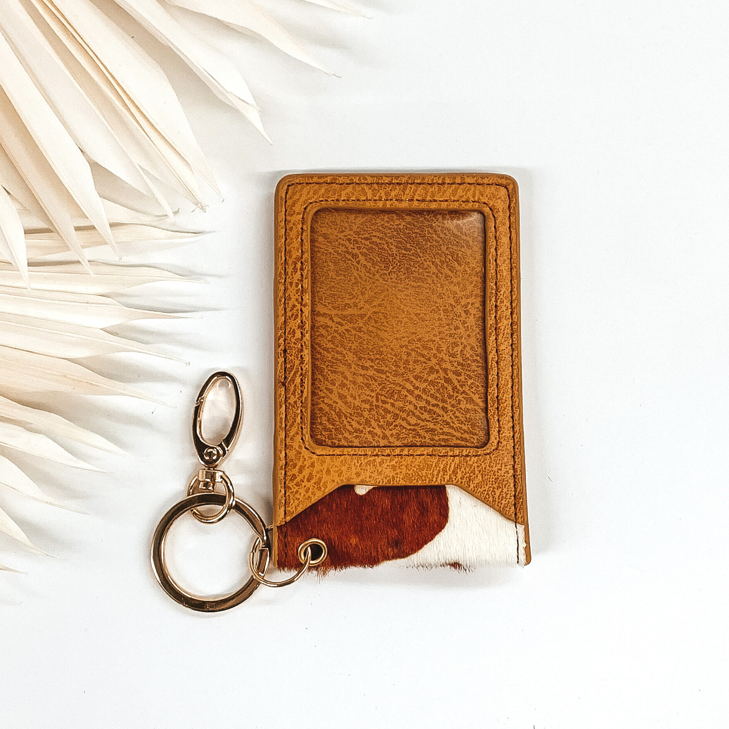 Subtle Luxuries Key Chain Cow Print Wallet in Tan - Giddy Up Glamour Boutique
