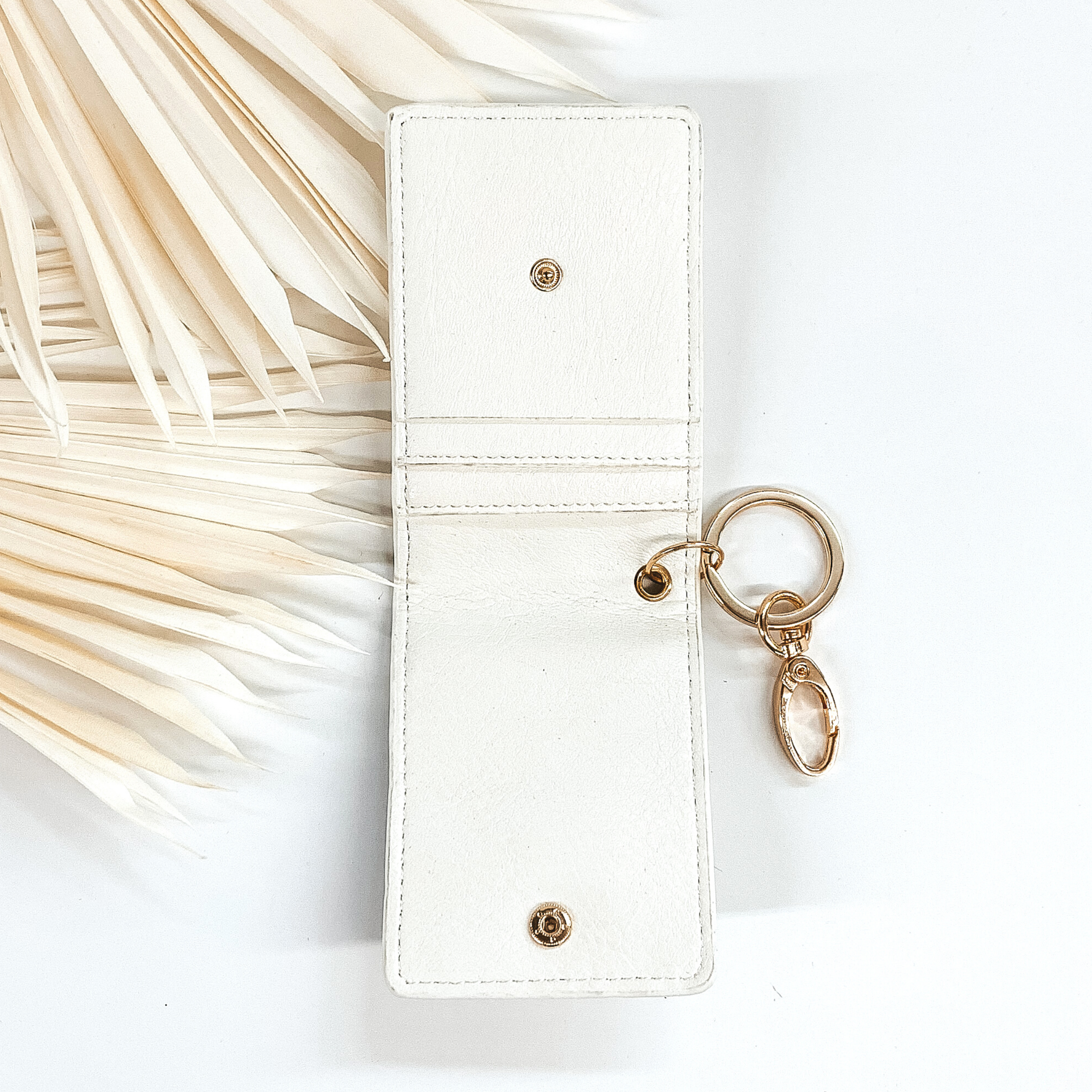 Subtle Luxuries Key Chain Cow Print Wallet in White - Giddy Up Glamour Boutique