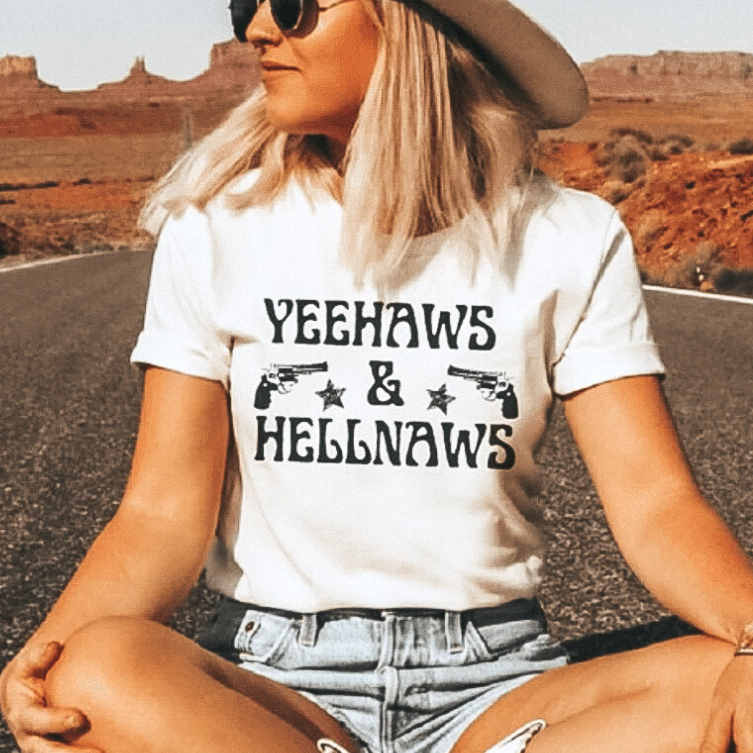 Online Exclusive | Yee Haws and Hell Naws Short Sleeve Graphic Tee in White - Giddy Up Glamour Boutique