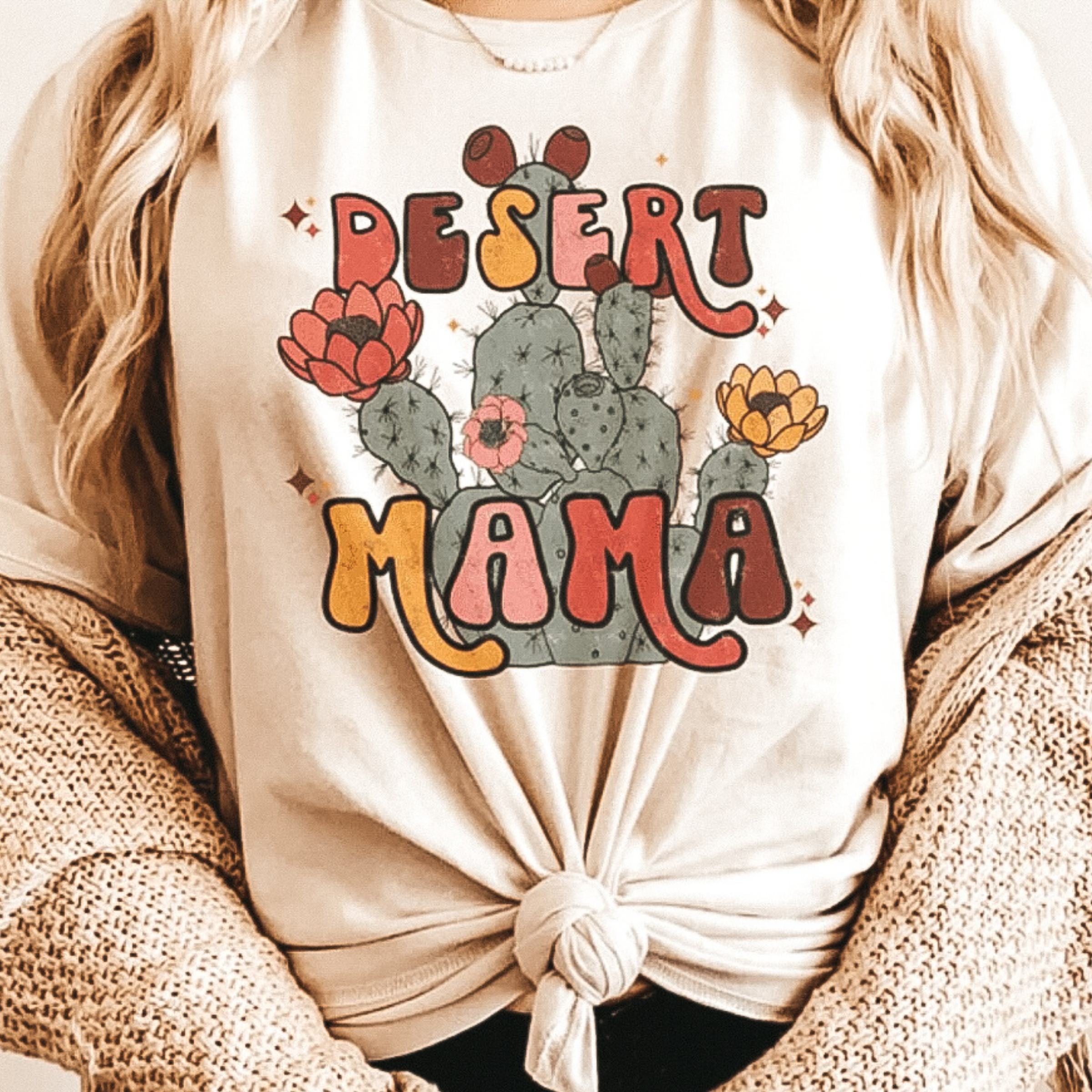 Online Exclusive | Desert Mama Short Sleeve Cactus Graphic Tee in Cream - Giddy Up Glamour Boutique