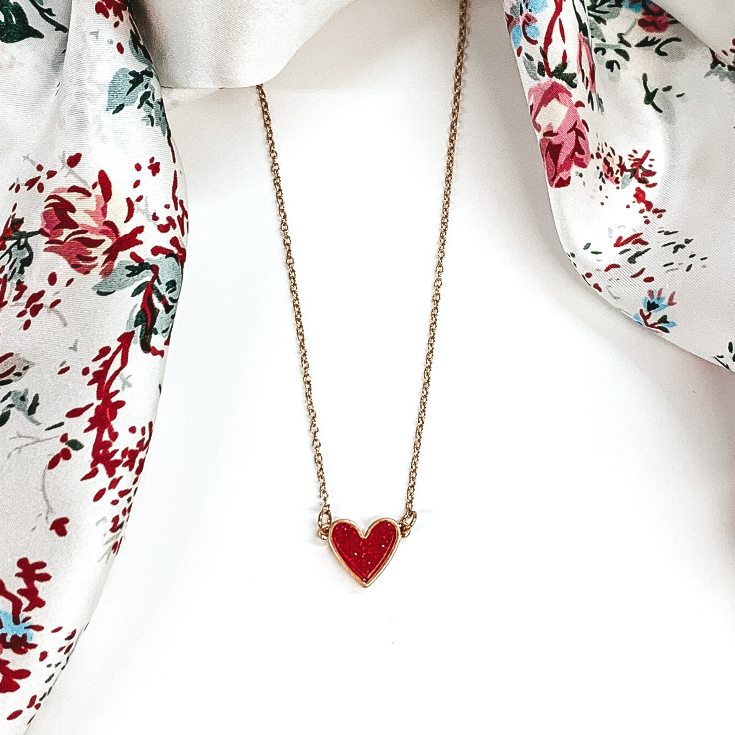 Druzy Heart Necklace in Red - Giddy Up Glamour Boutique