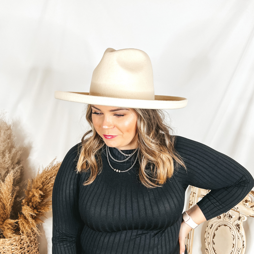 GiGi Pip | Maude Pencil Brim Wool Felt Hat in Off White - Giddy Up Glamour Boutique