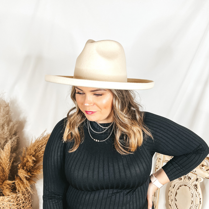 GiGi Pip | Maude Pencil Brim Wool Felt Hat in Off White - Giddy Up Glamour Boutique