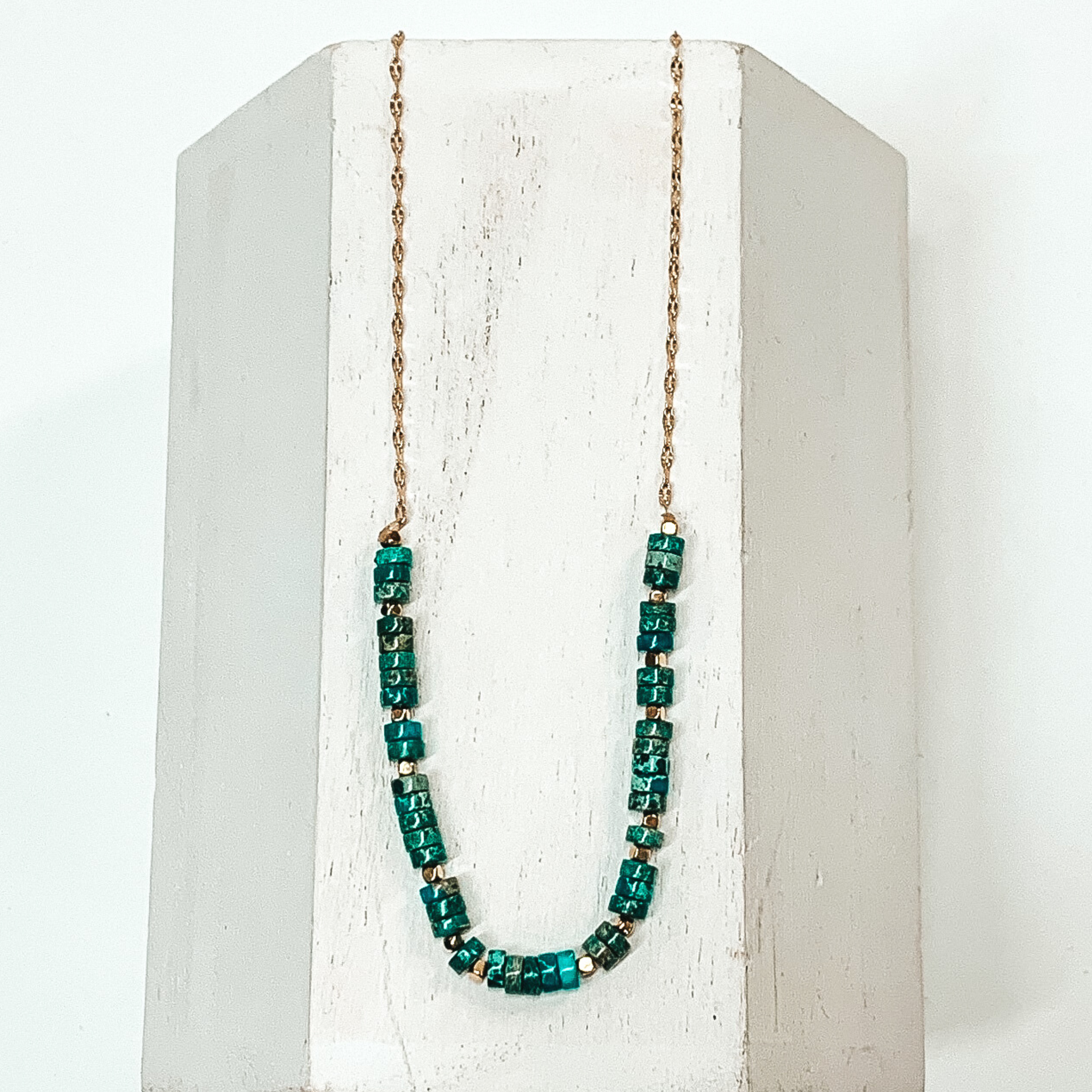 Gold Chain Necklace with Pipestone Inspired Segment in Turquoise - Giddy Up Glamour Boutique