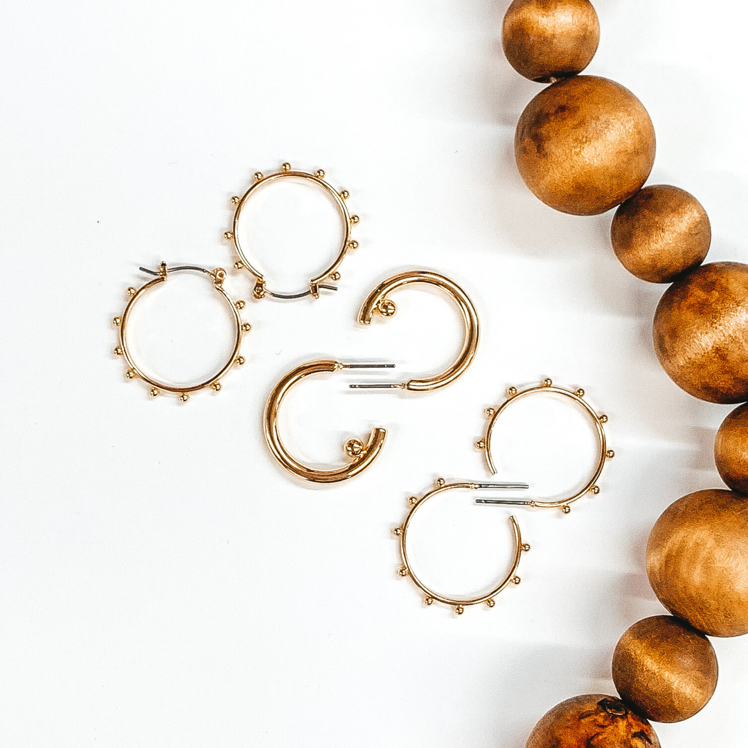 Bubbly Beauty 3 Piece Hoop Earring Set in Gold Tone - Giddy Up Glamour Boutique