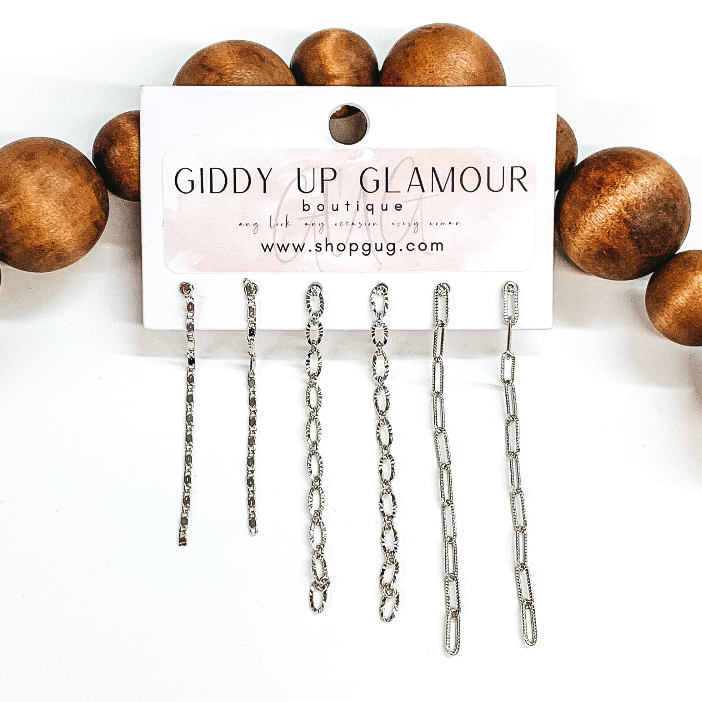Drop Chain Three Piece Earring Set in Silver Tone - Giddy Up Glamour Boutique