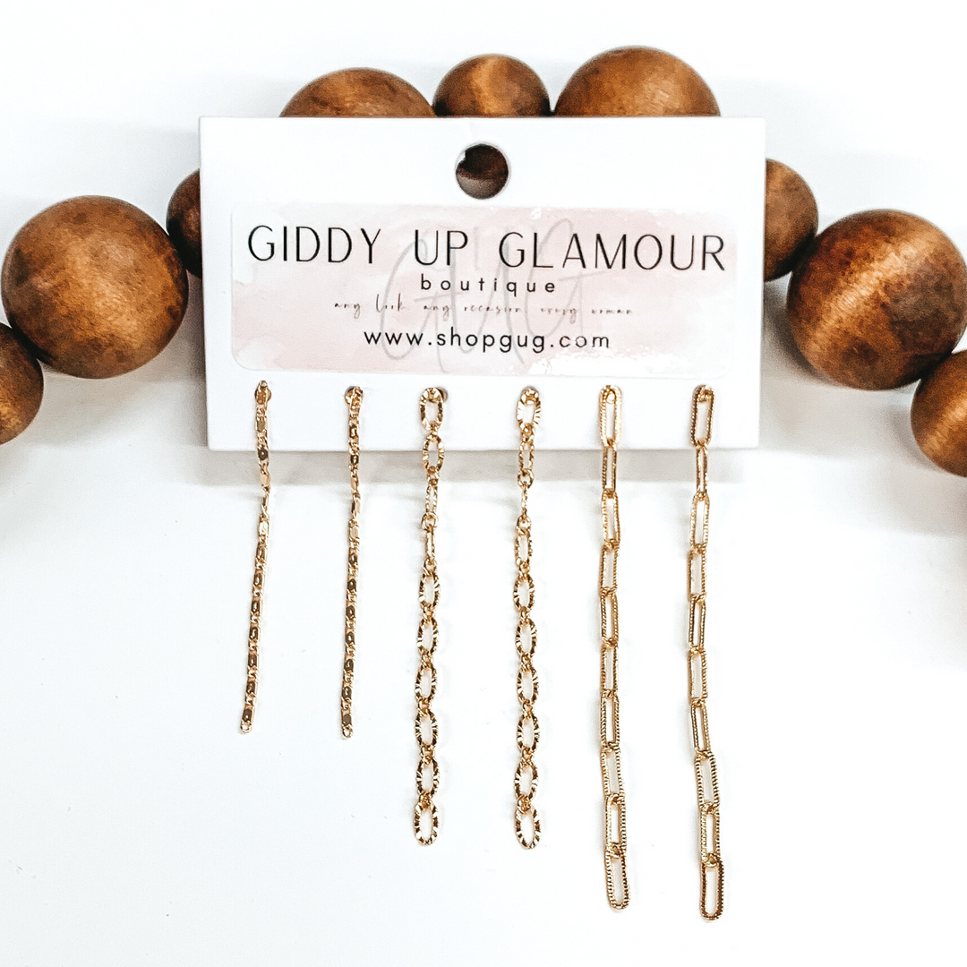Drop Chain Three Piece Earring Set in Gold Tone - Giddy Up Glamour Boutique