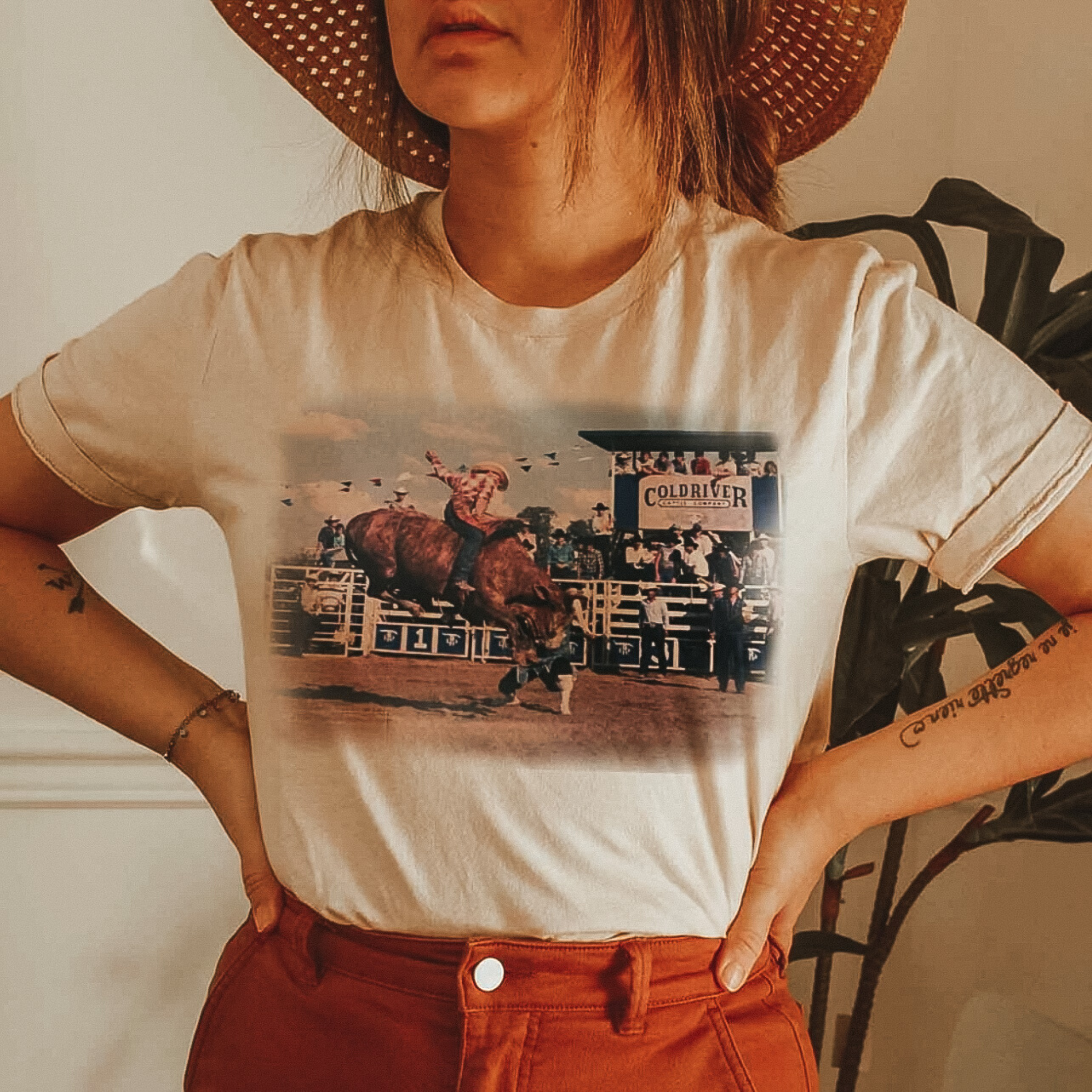 Online Exclusive | Ole HUD Vintage Bucking Bull Short Sleeve Graphic Tee in Cream - Giddy Up Glamour Boutique