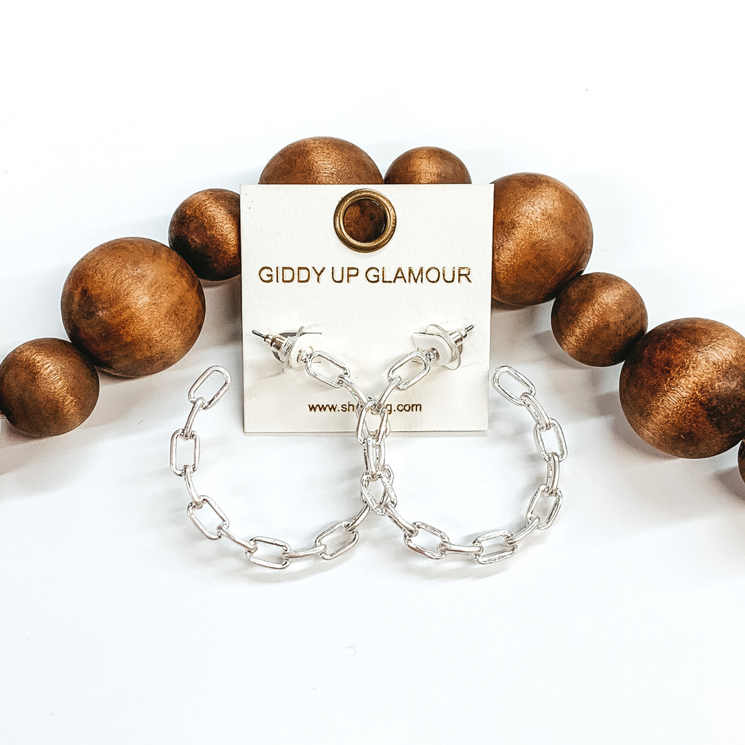 Paperclip Chain Hoop Earrings in Matte Silver Tone - Giddy Up Glamour Boutique