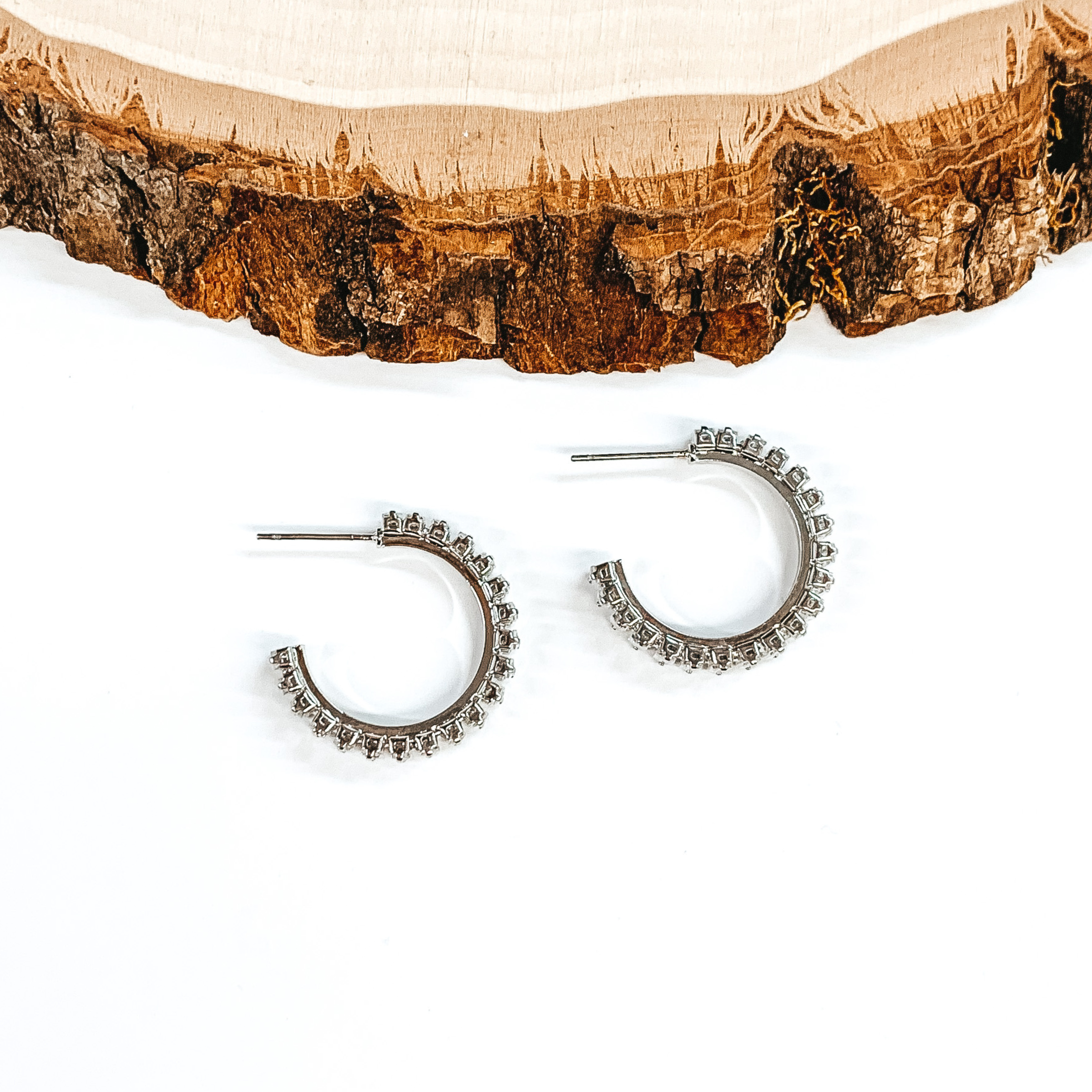 Small CZ Hoop Earrings in Silver - Giddy Up Glamour Boutique