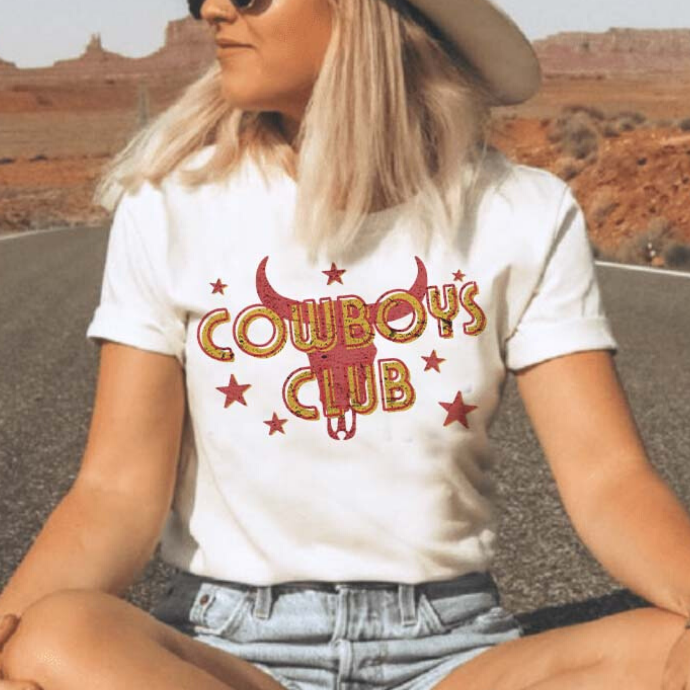 Online Exclusive | Cowboys Club Short Sleeve Graphic Tee in White - Giddy Up Glamour Boutique