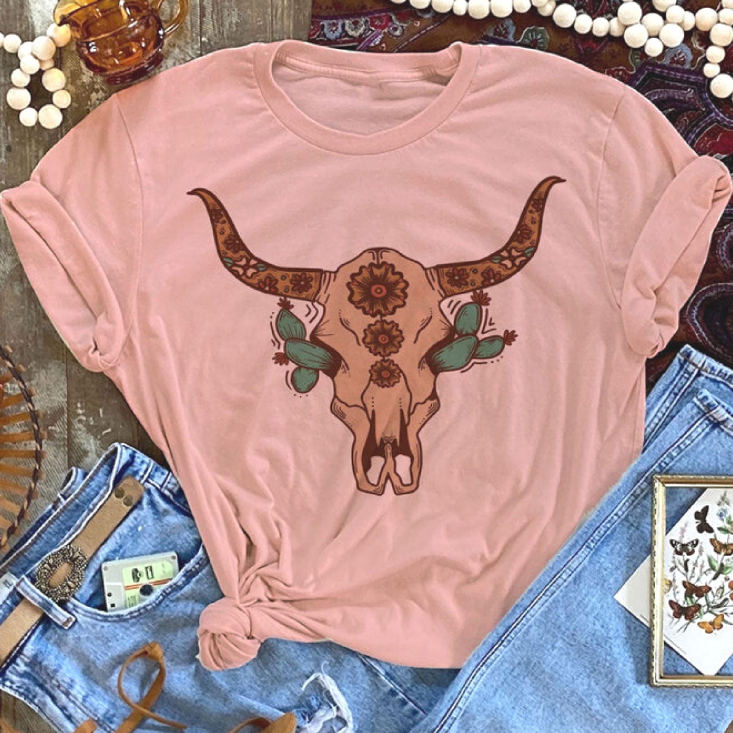 Online Exclusive | Edge of El Paso Short Sleeve Graphic Tee in Desert Rose Pink - Giddy Up Glamour Boutique