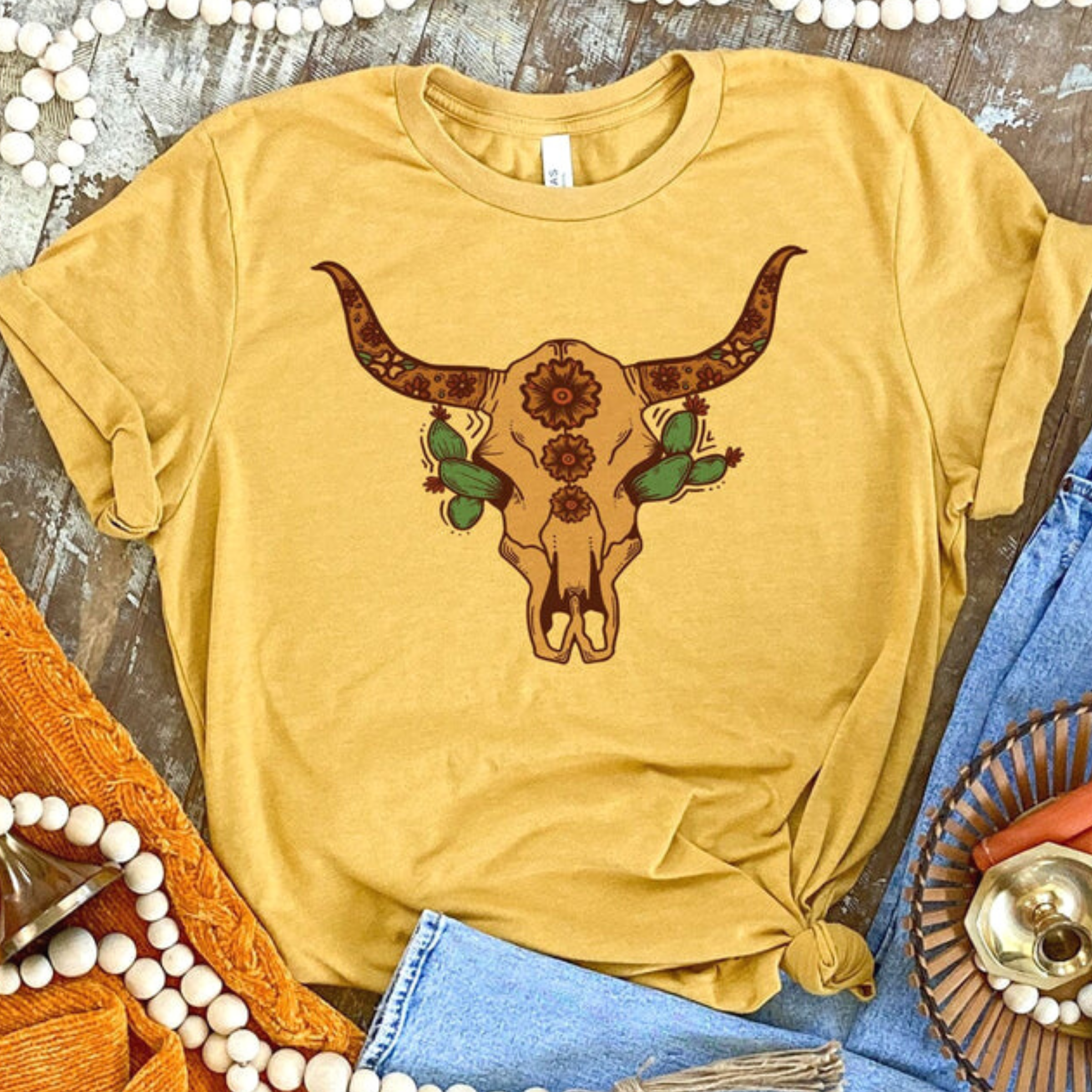 Online Exclusive | Edge of El Paso Short Sleeve Graphic Tee in Mustard Yellow - Giddy Up Glamour Boutique