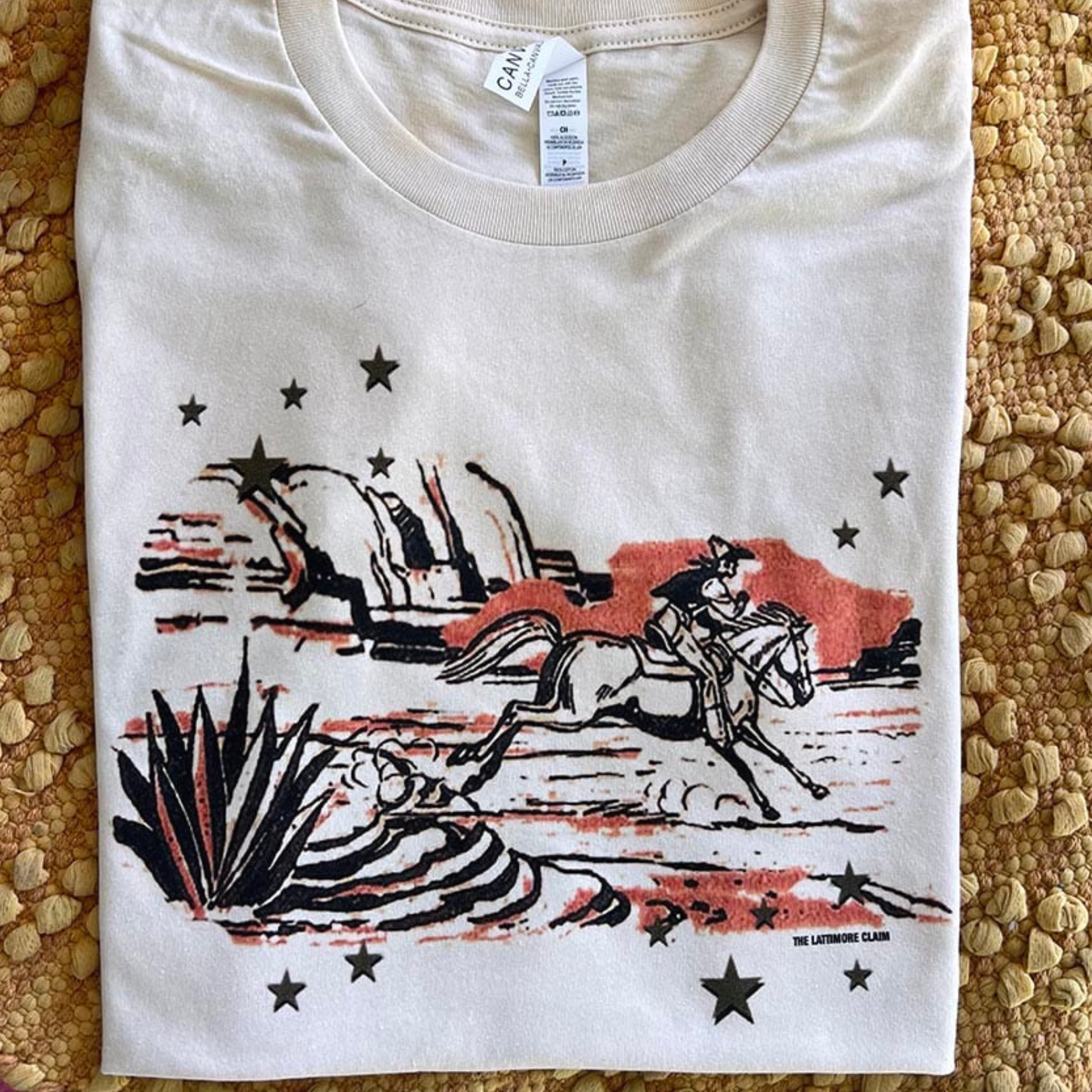 Online Exclusive | Western Nights Cowboy Desert Short Sleeve Graphic Tee in Cream - Giddy Up Glamour Boutique