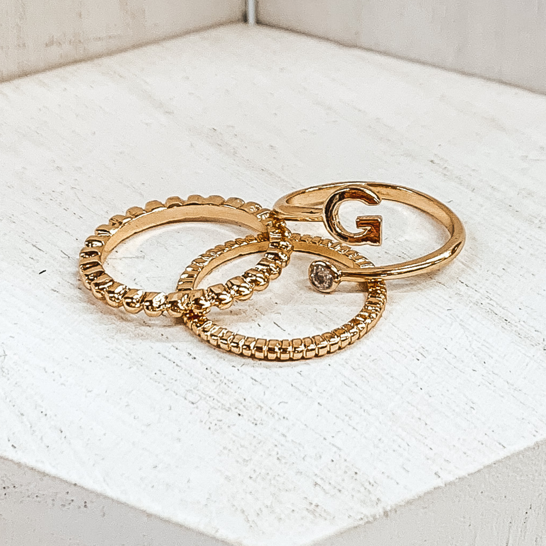 Initial Ring Set in Gold Tone - Giddy Up Glamour Boutique