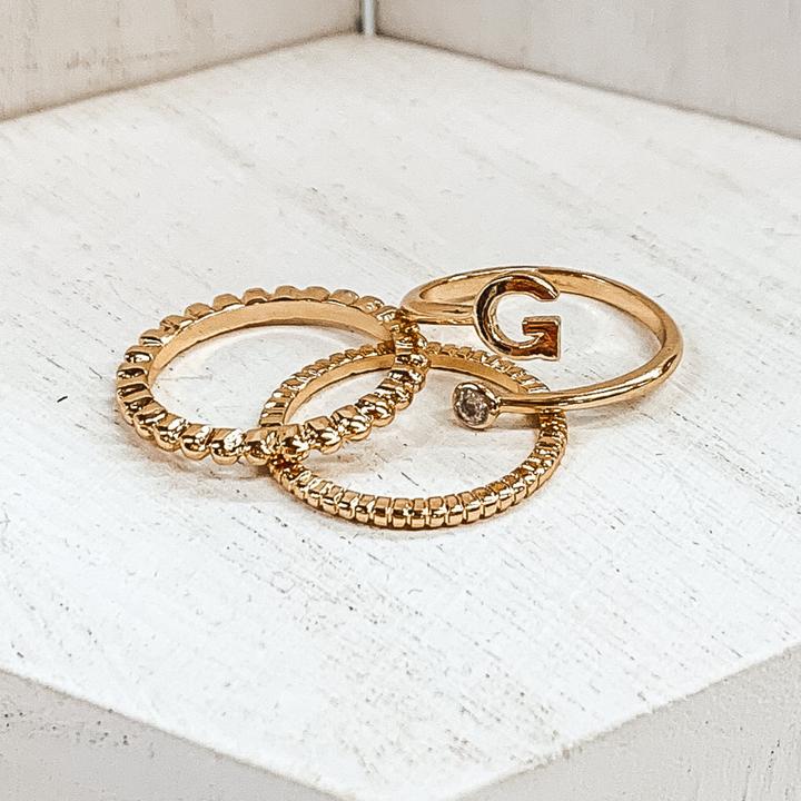 Initial Ring Set in Gold Tone - Giddy Up Glamour Boutique