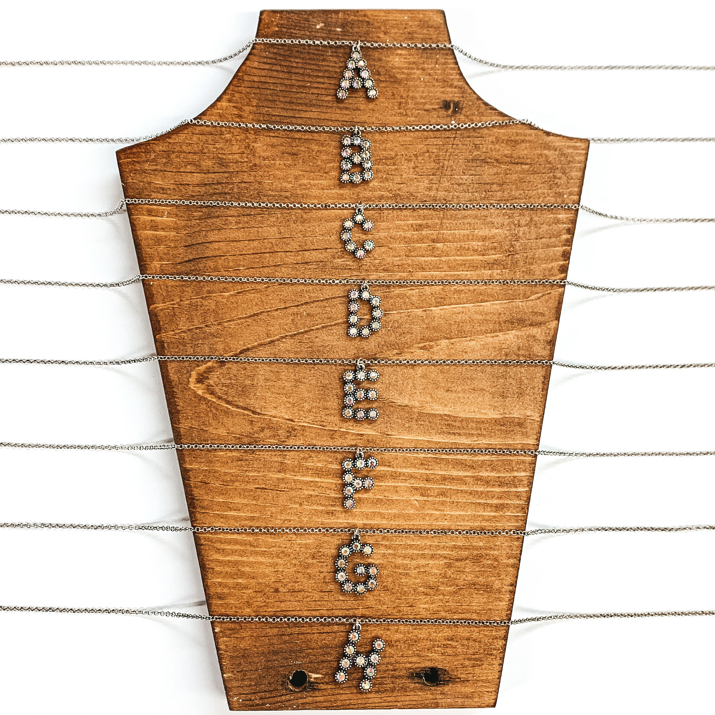 AB Crystal Initial Necklaces in Silver - Giddy Up Glamour Boutique