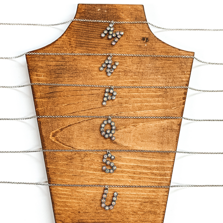 AB Crystal Initial Necklaces in Silver - Giddy Up Glamour Boutique