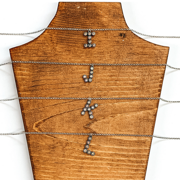 AB Crystal Initial Necklaces in Silver - Giddy Up Glamour Boutique