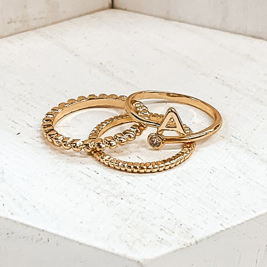Initial Ring Set in Gold Tone - Giddy Up Glamour Boutique