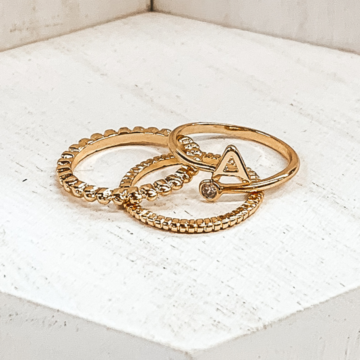 Initial Ring Set in Gold Tone - Giddy Up Glamour Boutique
