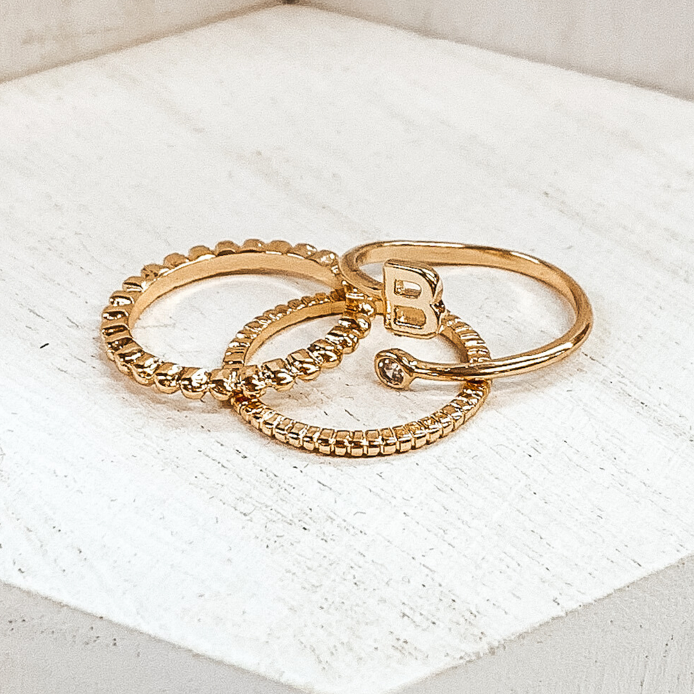 Initial Ring Set in Gold Tone - Giddy Up Glamour Boutique