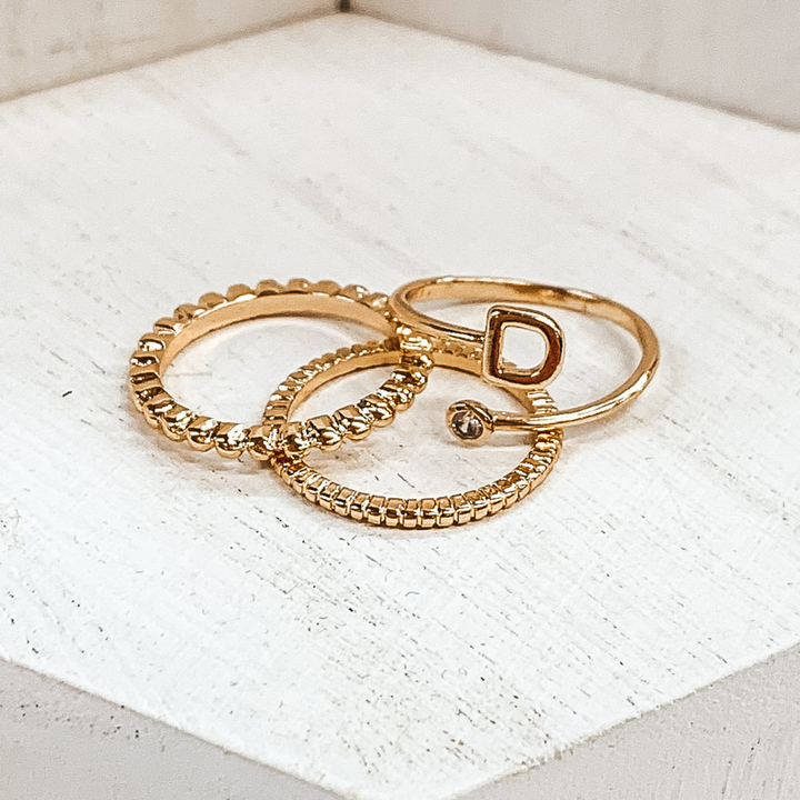 Initial Ring Set in Gold Tone - Giddy Up Glamour Boutique