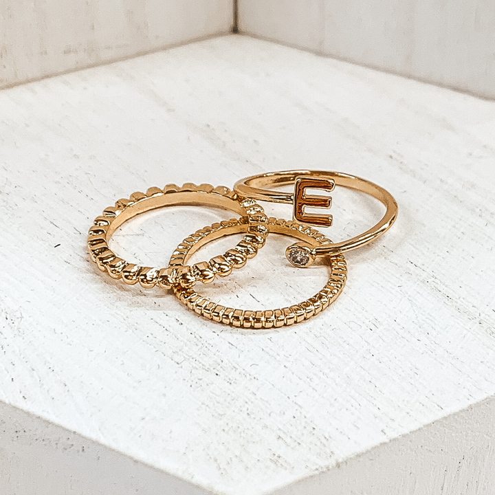 Initial Ring Set in Gold Tone - Giddy Up Glamour Boutique