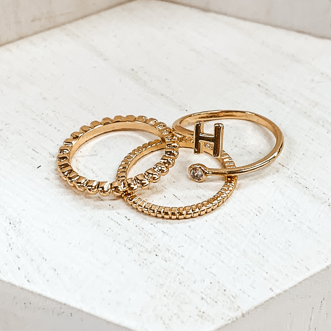 Initial Ring Set in Gold Tone - Giddy Up Glamour Boutique