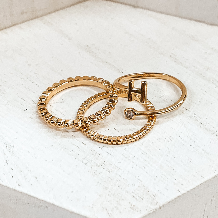 Initial Ring Set in Gold Tone - Giddy Up Glamour Boutique