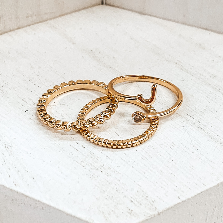 Initial Ring Set in Gold Tone - Giddy Up Glamour Boutique