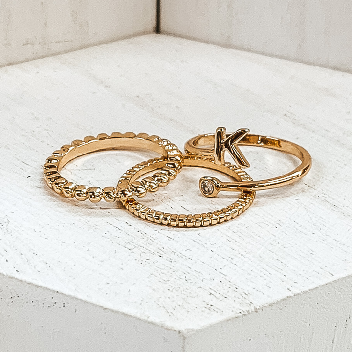 Initial Ring Set in Gold Tone - Giddy Up Glamour Boutique