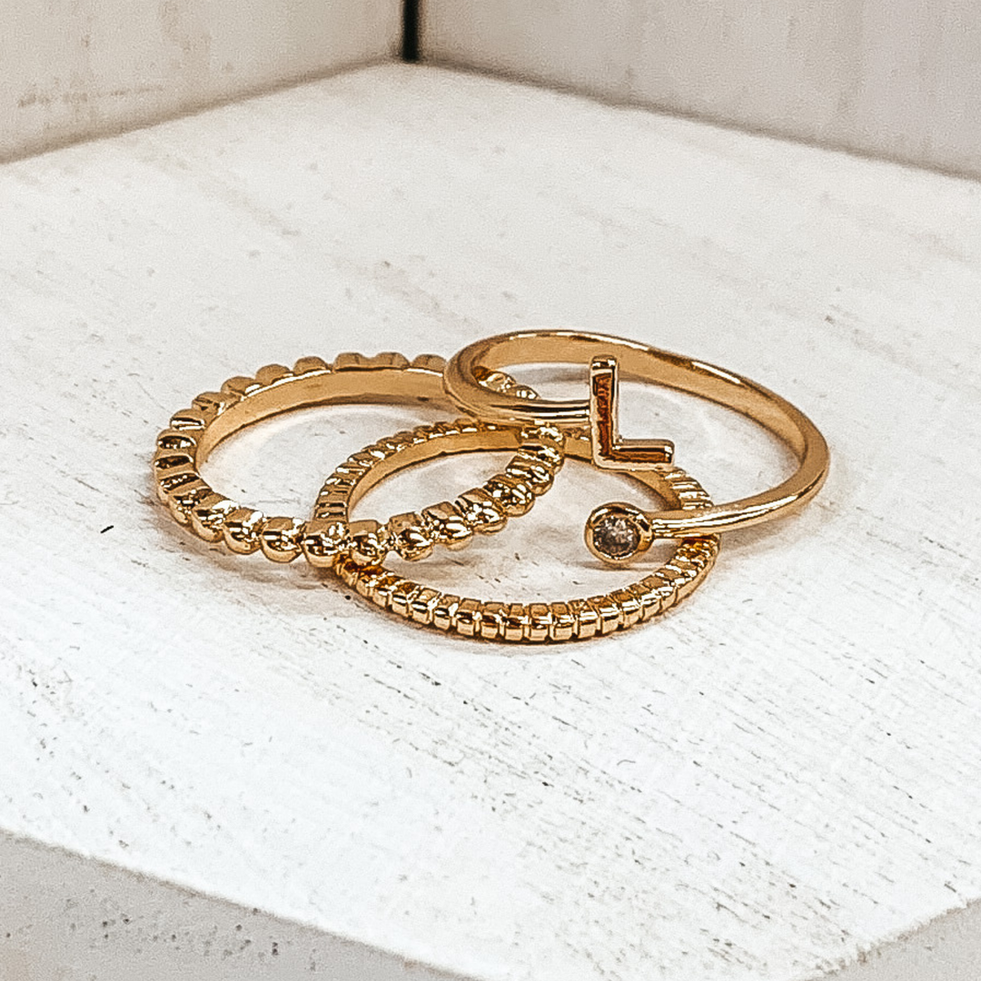 Initial Ring Set in Gold Tone - Giddy Up Glamour Boutique