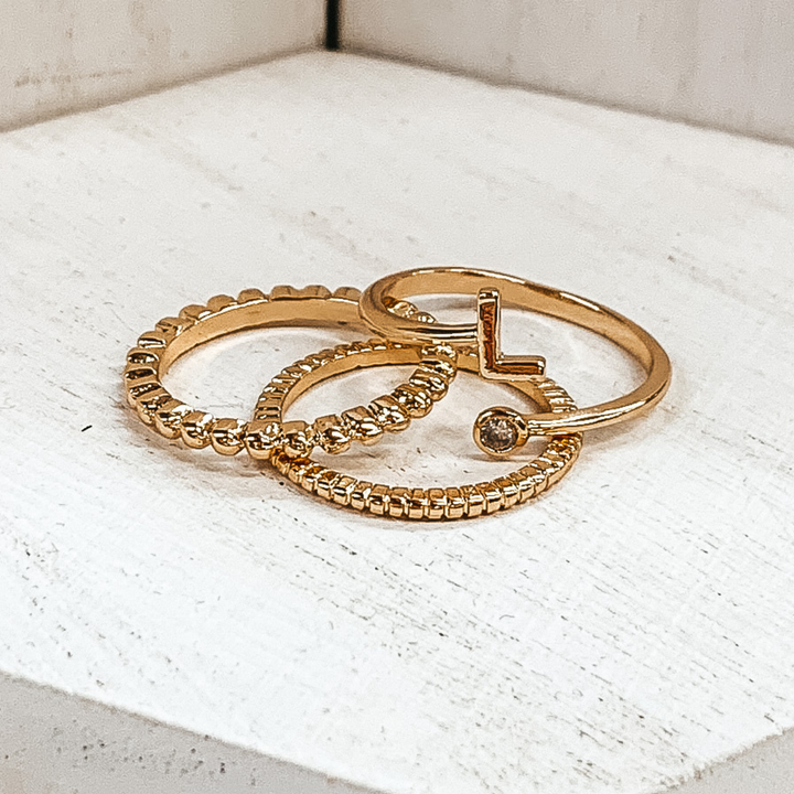 Initial Ring Set in Gold Tone - Giddy Up Glamour Boutique