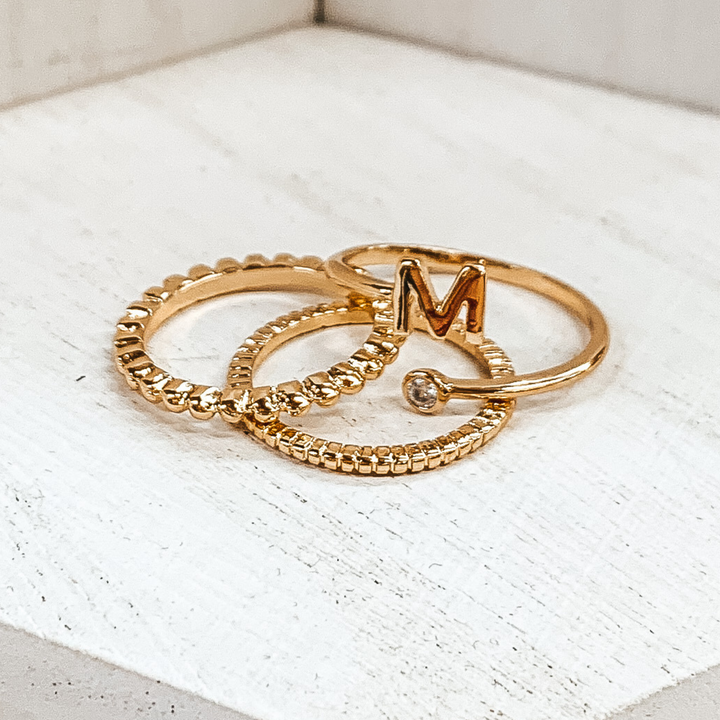 Initial Ring Set in Gold Tone - Giddy Up Glamour Boutique