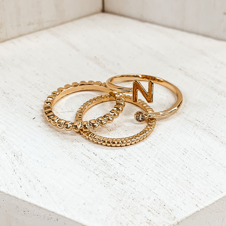 Initial Ring Set in Gold Tone - Giddy Up Glamour Boutique