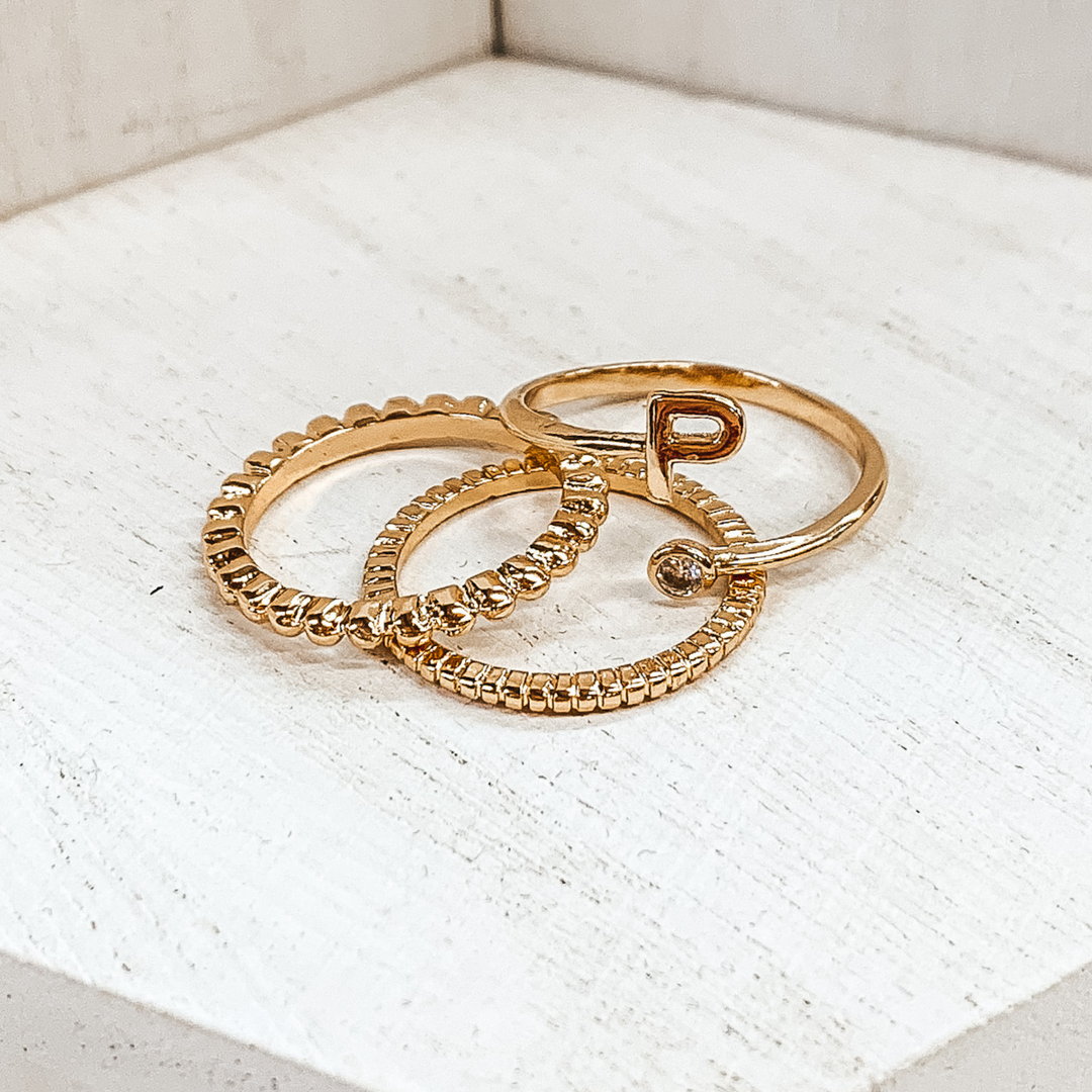 Initial Ring Set in Gold Tone - Giddy Up Glamour Boutique