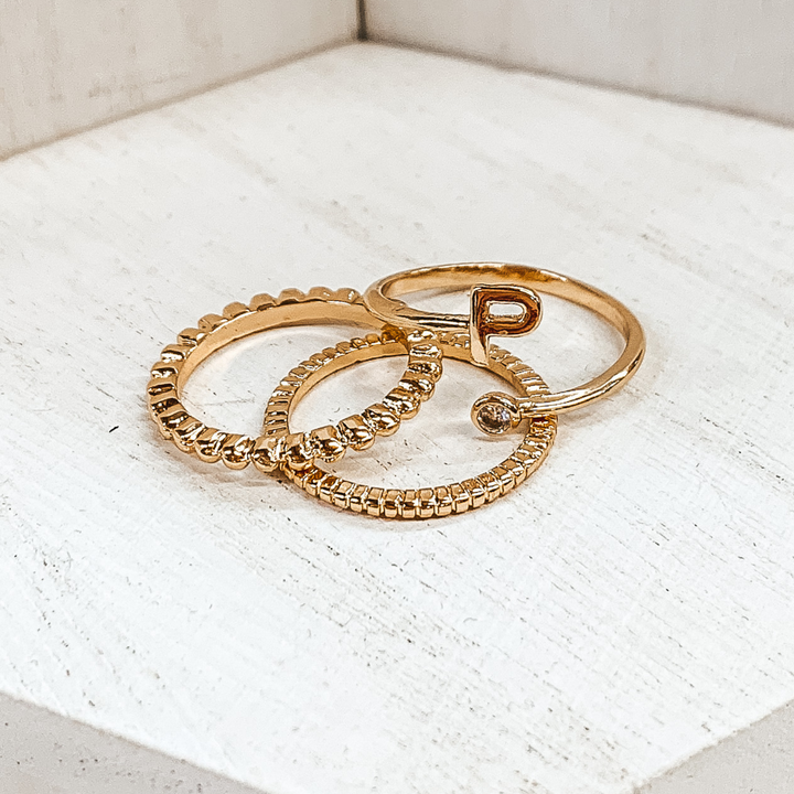 Initial Ring Set in Gold Tone - Giddy Up Glamour Boutique