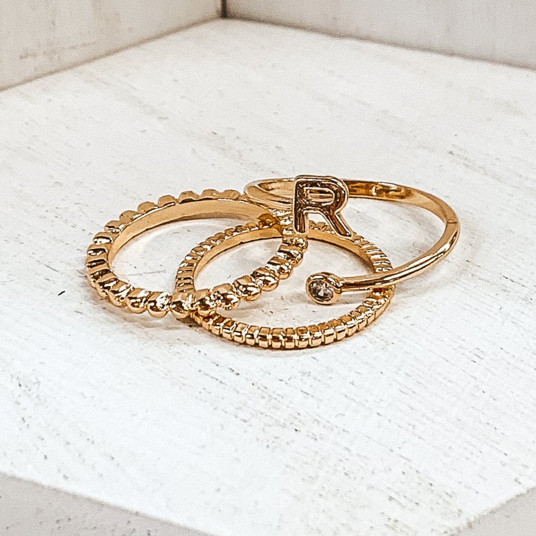 Initial Ring Set in Gold Tone - Giddy Up Glamour Boutique