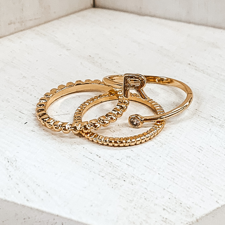 Initial Ring Set in Gold Tone - Giddy Up Glamour Boutique