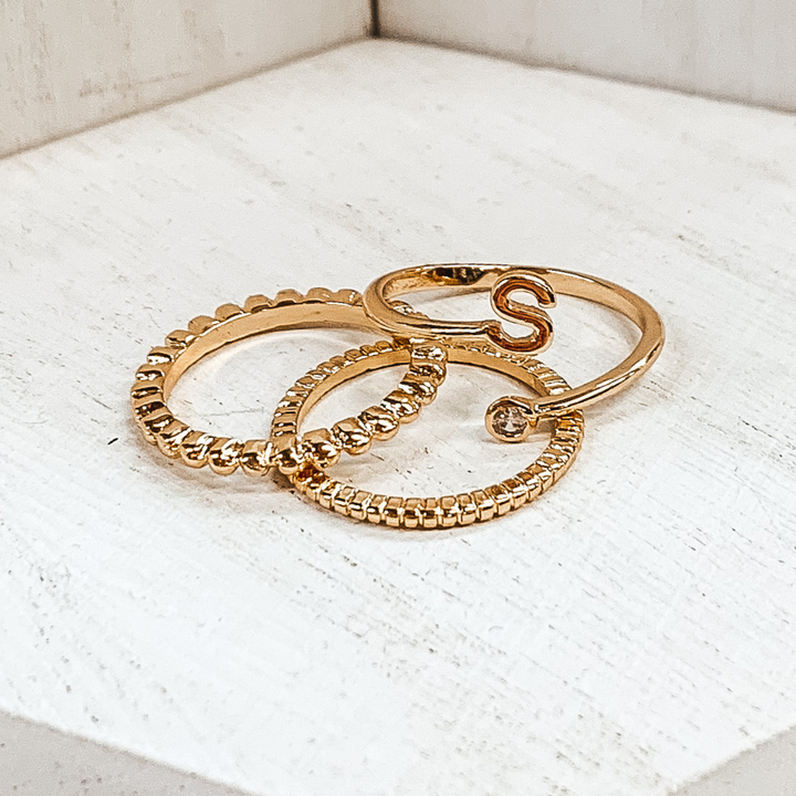Initial Ring Set in Gold Tone - Giddy Up Glamour Boutique