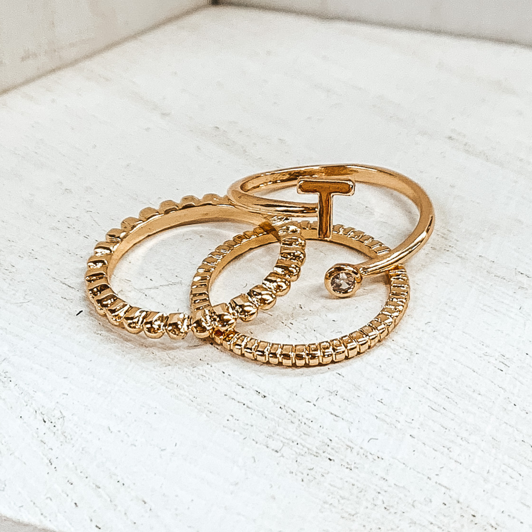 Initial Ring Set in Gold Tone - Giddy Up Glamour Boutique