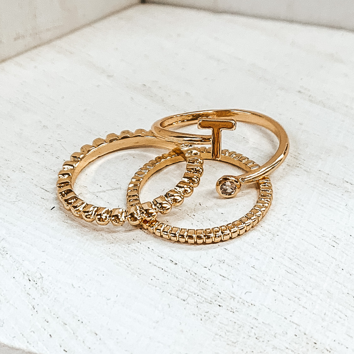 Initial Ring Set in Gold Tone - Giddy Up Glamour Boutique