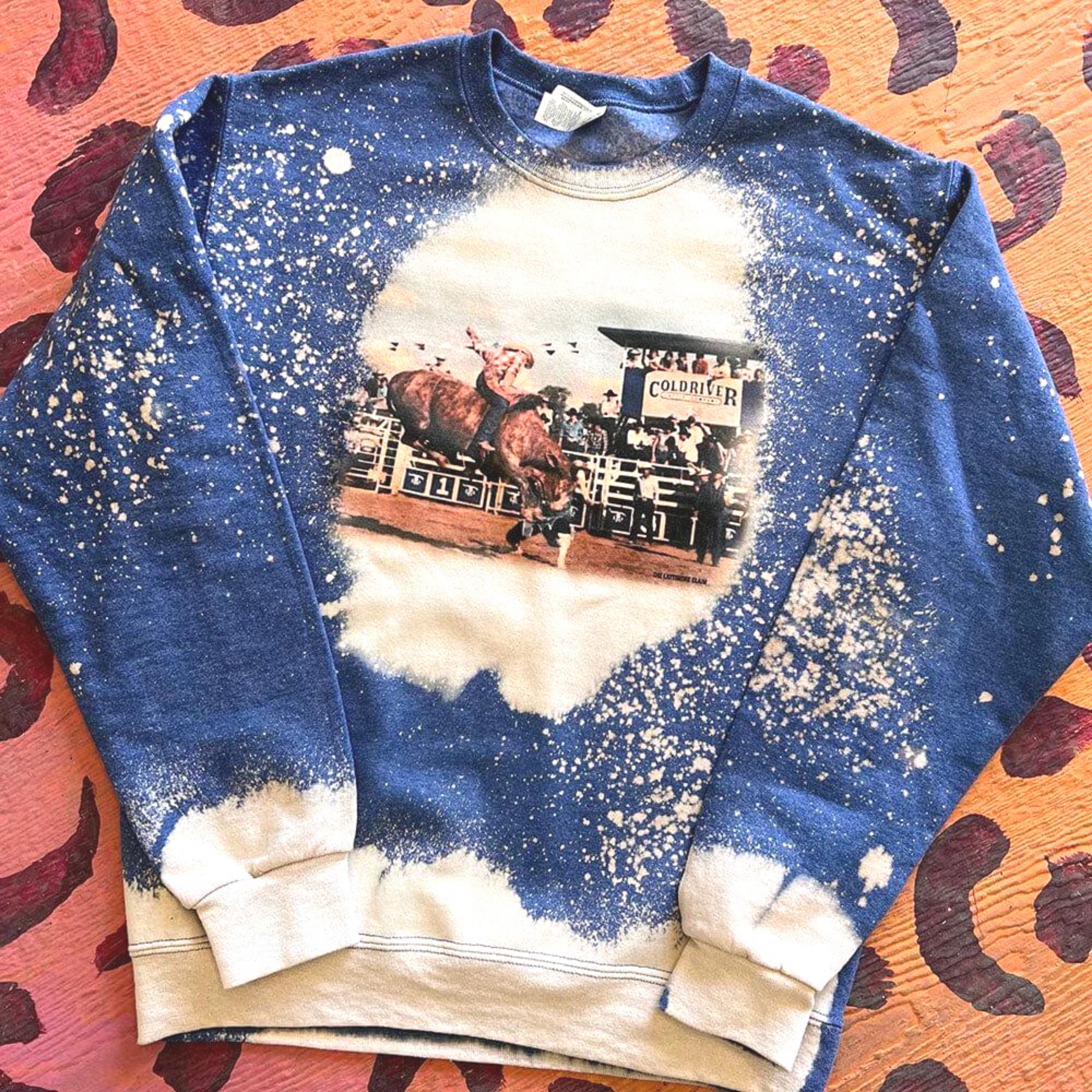 Online Exclusive | Ole Hud Long Sleeve Bleached Graphic Sweatshirt in Blue - Giddy Up Glamour Boutique