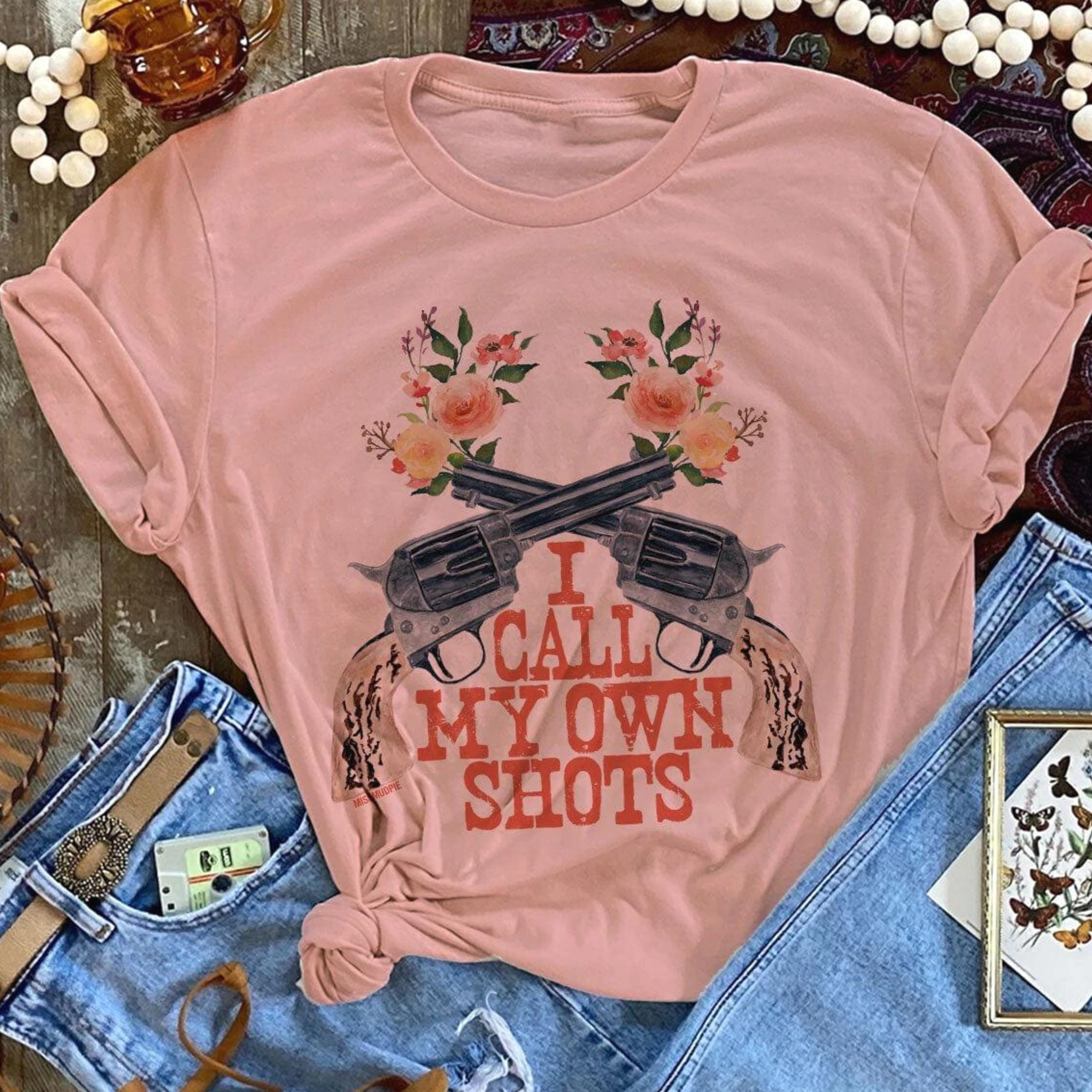 Online Exclusive | I Call My Own Shots Short Sleeve Graphic Tee in Desert Rose - Giddy Up Glamour Boutique