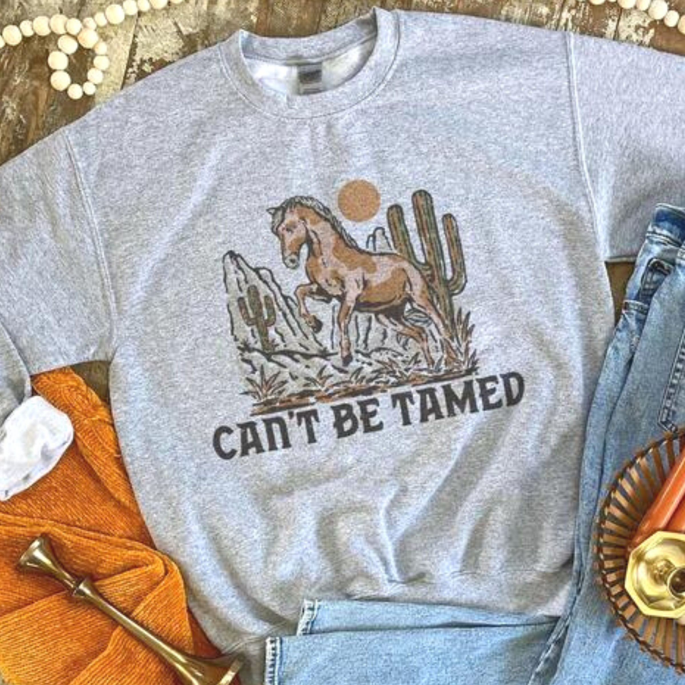 Online Exclusive | Can't Be Tamed Long Sleeve Sweatshirt in Gray - Giddy Up Glamour Boutique