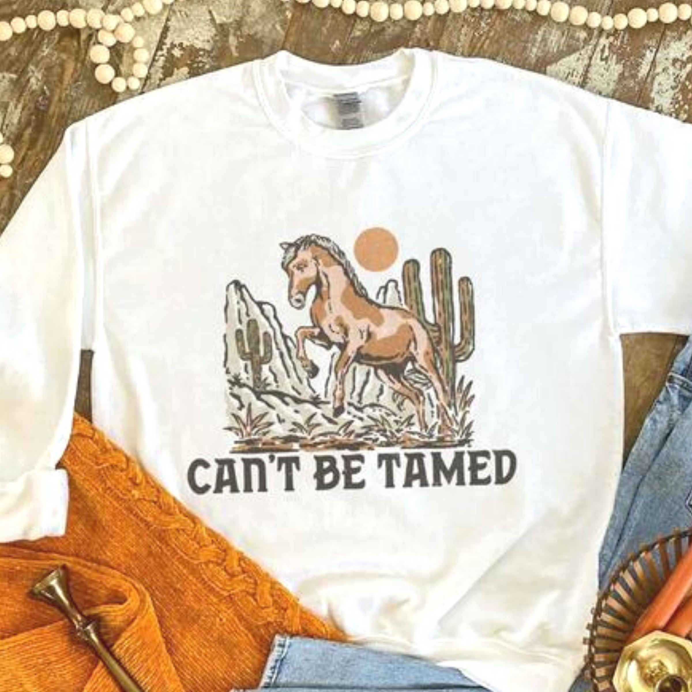 Online Exclusive | Can't Be Tamed Long Sleeve Sweatshirt in White - Giddy Up Glamour Boutique
